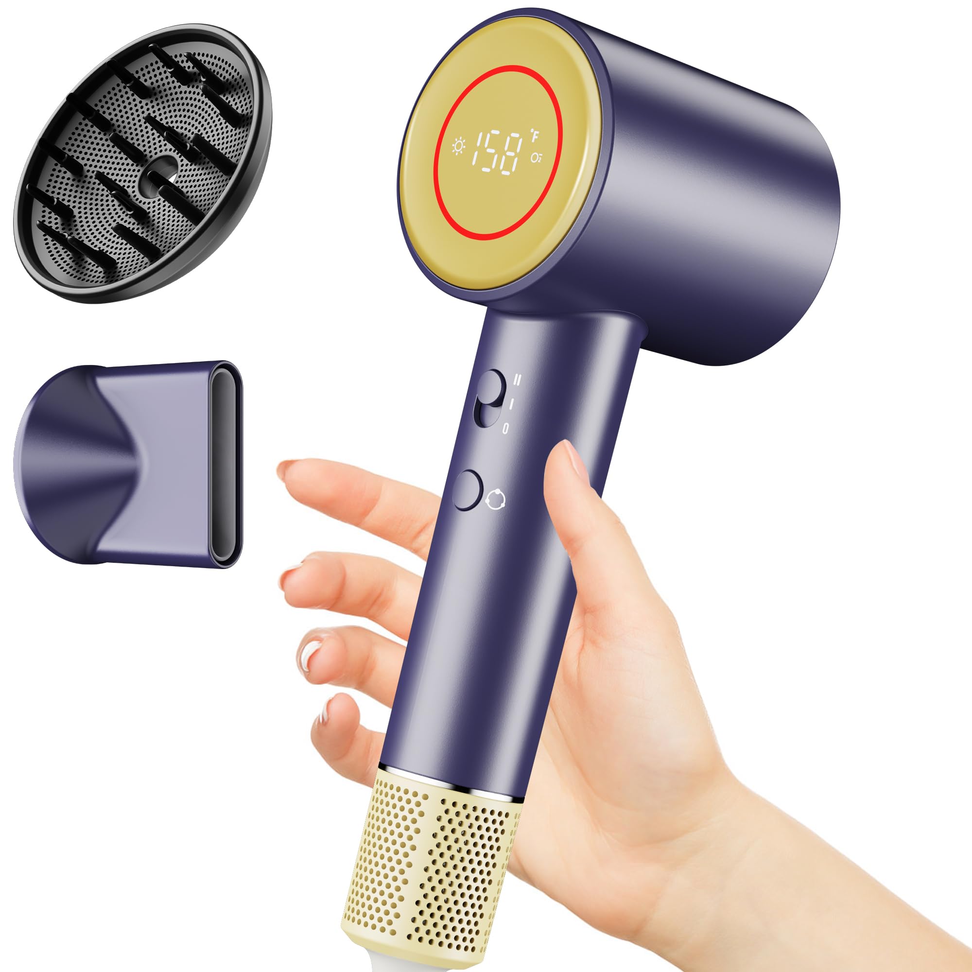 Photo 1 of Kitcanis Travel Curly Hair Blow Dryer - Professional Ionic Hair Dryer with Diffuser & Nozzle Attachments for Thick/Fine Hair - Thermo-Control Quiet Low Noise Hair Dryer (Blue)