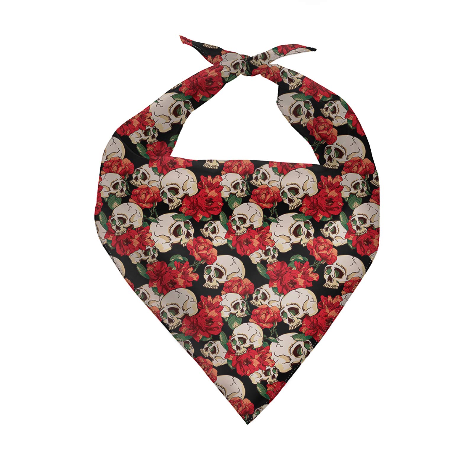 COEQINE Skull Print Dog Bandanas for Girl Medium Sized Dogs Valentines Day,Washable Triangle Handkerchief Floral Style Scarves Daily Bibs,Red Adjustable Neckerchief Accessories