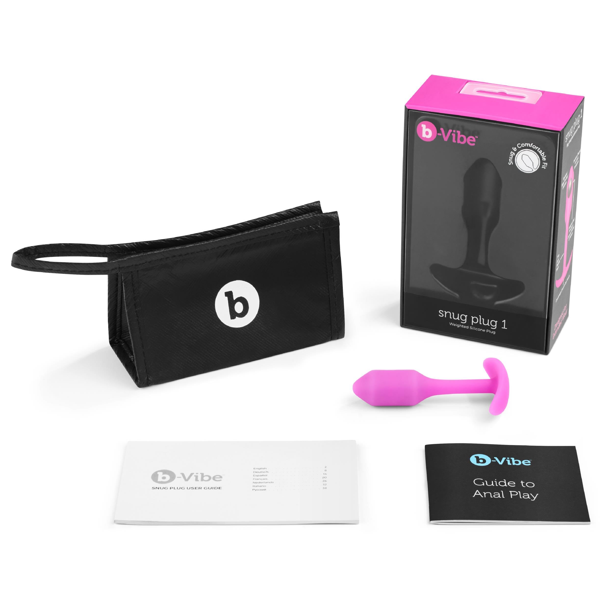 b-Vibe 55 Gram Small Version, Snug Plug 1 in Fuchsia/Silver, Meet The World's Most Comfortable Butt Plug
