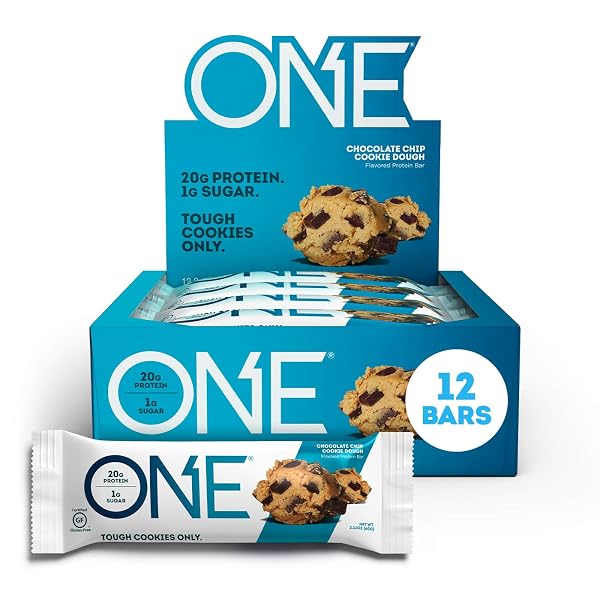 ONE 1 PROTEIN BARS WITH 20 G PROTEIN AND ONLY 1 G SUGAR- SNACKING FOR HIGH PROTEIN DIETS, CHOCOLATE CHIP COOKIE DOUGH, GLUTEN-FREE, 2.12 OZ
