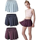 3 Pack Girls Flowy Shorts with Spandex Liner 2-in-1 Youth Butterfly Skirts for Fitness, Running, Sports
