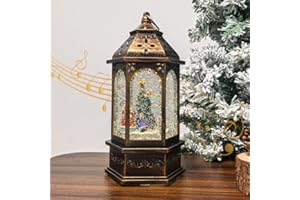 VORRIOP Snow Globe Christmas Lantern Decoration - USB Plug-in & Battery Operated Music can be Turned Off, Portable Creative Water Glitters Lighted Music Christmas Snow Globe Lantern for Christmas Decorations