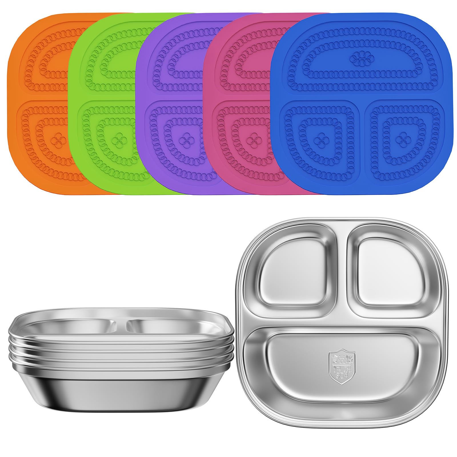 Photo 1 of **INCOMPLETE** Kitlead Set of 5 Stainless Steel Snack Containers with Silicone Lids,Stainless Steel Plates- Reusable Meal Prep Lunch Containers Non Toxic & 100% BPA Free?5 Color lids-2?