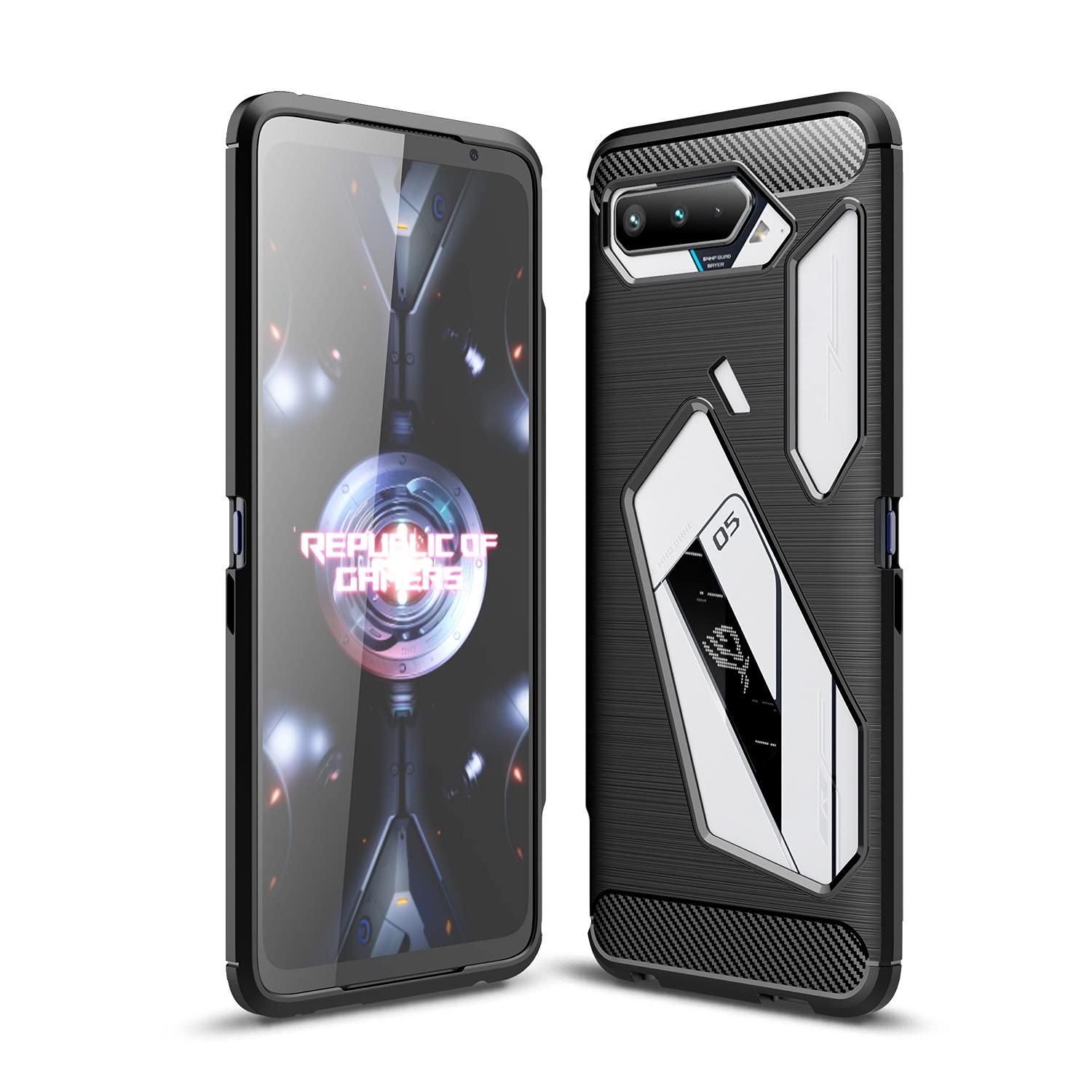SHIEID Silicone Case Compatible with ASUS ROG Pheno 5, Stylish Slim&Thin Carbon Fiber Pattern Phone Cover Case for ASUS ROG Pheno 5-Black