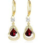 Easter Basket Stuffers - Dangle Trendy Leverback Birthstone Earrings 14K Sliver/Gold/Rose Gold Plated Teardrop Dangle Earrings Fine Jewelry Birthday Christmas Gifts for Women