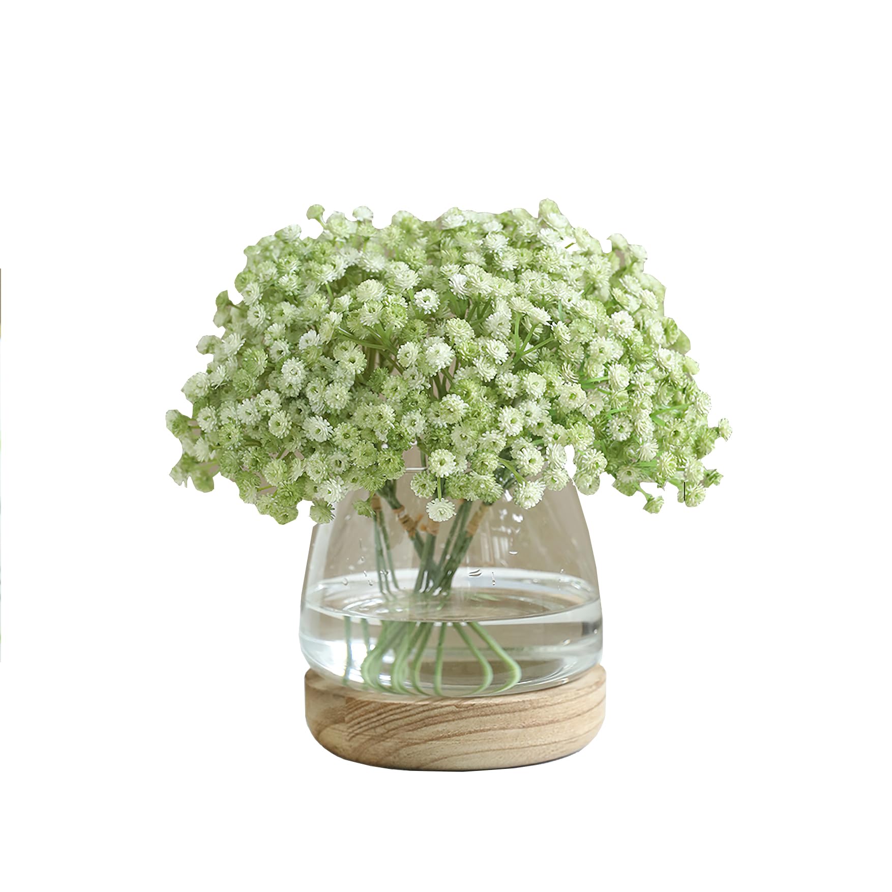 Syddo 6-Bunches Artificial Flowers In VASE, Gypsophila/Baby Breath Green Fake Flowers, Small Faux Autumn Flower With Vase For DIY Centerpiece Home Christmas Decoration