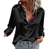 Zeagoo Satin Blouses for Women Casual Long Sleeve Button Down Silk Shirts Dressy Business Work Tunic Top