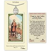 Pewter St. Saint Isidore The Farmer Medal Pendant Necklace Comes With A 24 Inch Stainless Silver Curb Chain With A Prayer To St Anthony Prayer Card