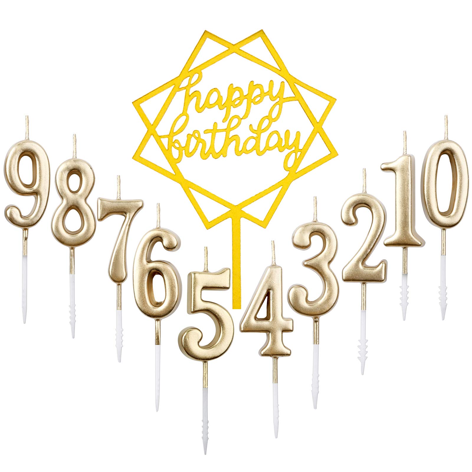 10pcs Number 0-9 Birthday Numeral Cake Candles + 1pcs Letter Happy Birthday Glitter Cake Topper Decoration Cake Number Digital Candles for Birthday Party Wedding