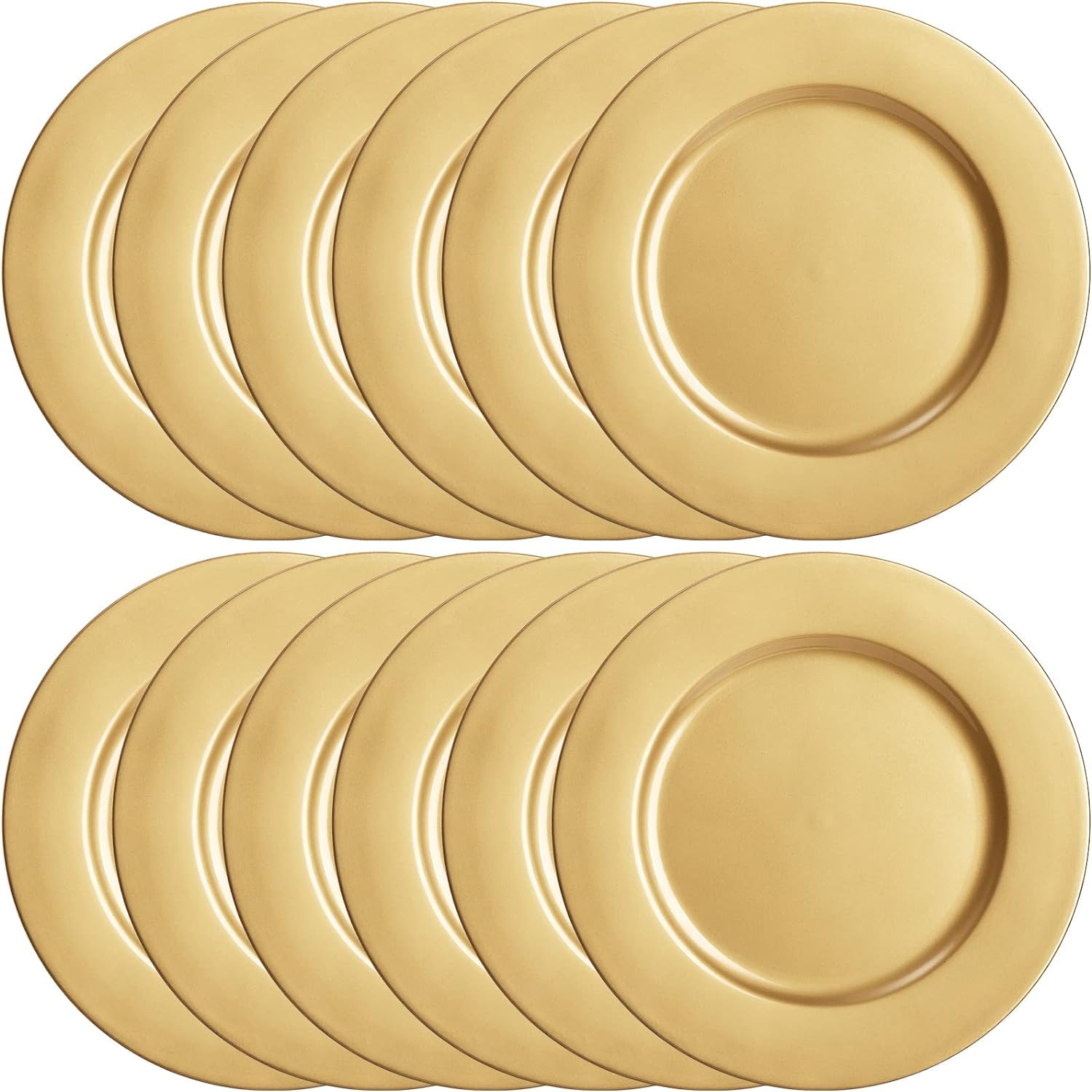 LATERN 12Pcs Multi-Use Gold Charger Plates, 33CM Plastic Dinner Charger Plates Large Round Serving Plate for Christmas Halloween Wedding Party Catering Event Table Decoration
