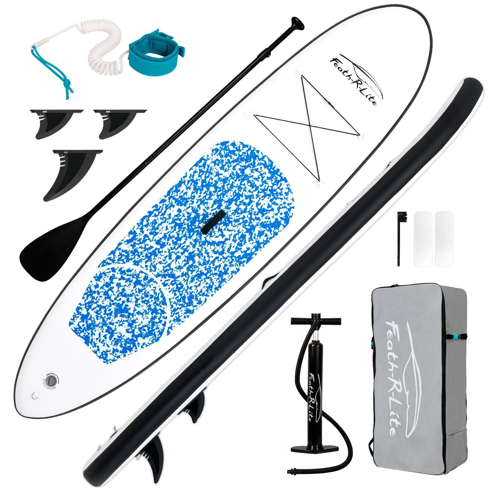 FEATH-R-LITE 10' Inflatable Ultra-Light Stand Up Paddle Board for All Skill Levels Included with SUP, Adj Paddle, Pump, Backpack, Leash