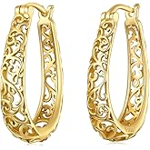 BISAER Gold Plated Filigree Hoop Earrings, 925 Sterling Silver Vintage Vine Earrings For Women Original Design Hypoallergenic Ear Jewelry Gift