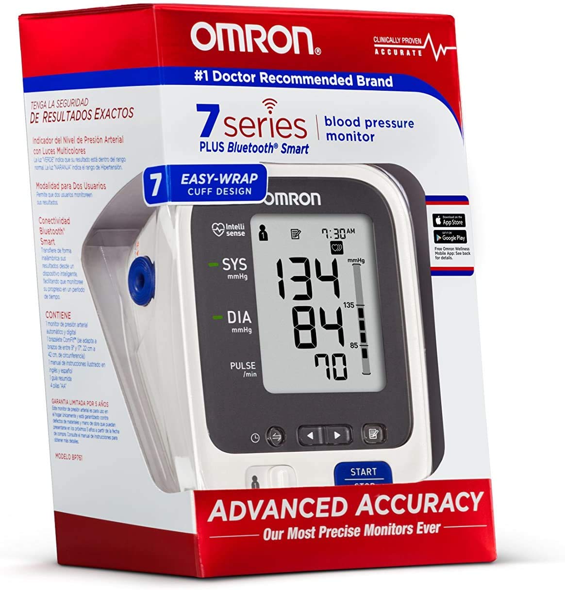 Omron 7 Series Wireless Upper Arm Blood Pressure Monitor; 2-User, 120-Reading Memory, BP Indicator LEDs, Bluetooth Works with Amazon Alexa by Omron