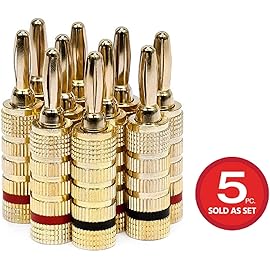 Monoprice 109436 - Conectores banana para altavoz chapados en oro, 5 pares, tipo tornillo cerrado, para cable de altavoz, cine en casa, pared ...