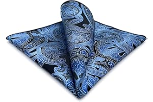S&W SHLAX&WING SHLAX&WING Pocket Square for Men Geometric Blue Black Silk Paisley Hanky