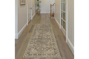 WondRg 2x5 Washable Runner Rug for Kitchen Hallway Non-Slip Brown Vintage Carpet Low Pile Soft Thin Area Rug Distressed Orien