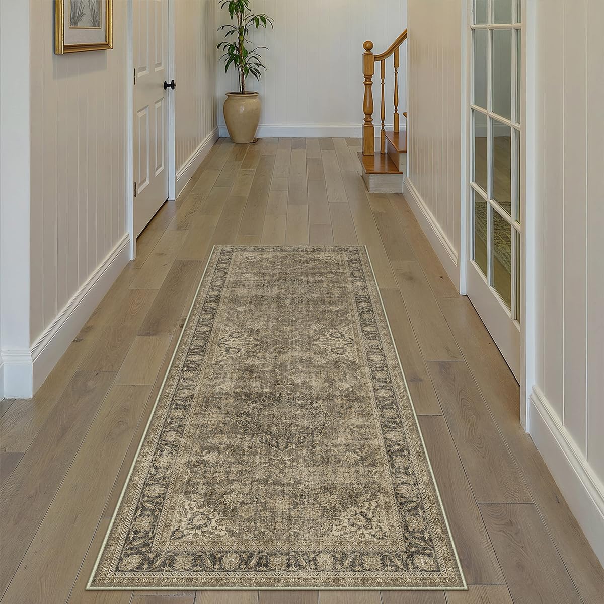 Photo 1 of **USED** WondRg 2x6 Washable Brown Runner Rug Vintage Hallway Kitchen Carpet Non-Slip Soft Low Pile Distressed Throw Rug for Bedroom Bathroom Laundry Living Room