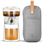 ZENS Modern Small Glass Infuser Teapot, Magic One Touch Drip Tea Pot Infusers for Loose Tea Diffuser, Cool Herbal Teapot with 200ml insulated Cup and Portable Gray Tea Kits for Tea Lovers Gifts