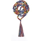 7 Chakra Mala Necklace 108 Beads, Natural Healing Crystal Meditation & Yoga Prayer Beaded Necklace, Spiritual Chakra Jewelry for Men and Women