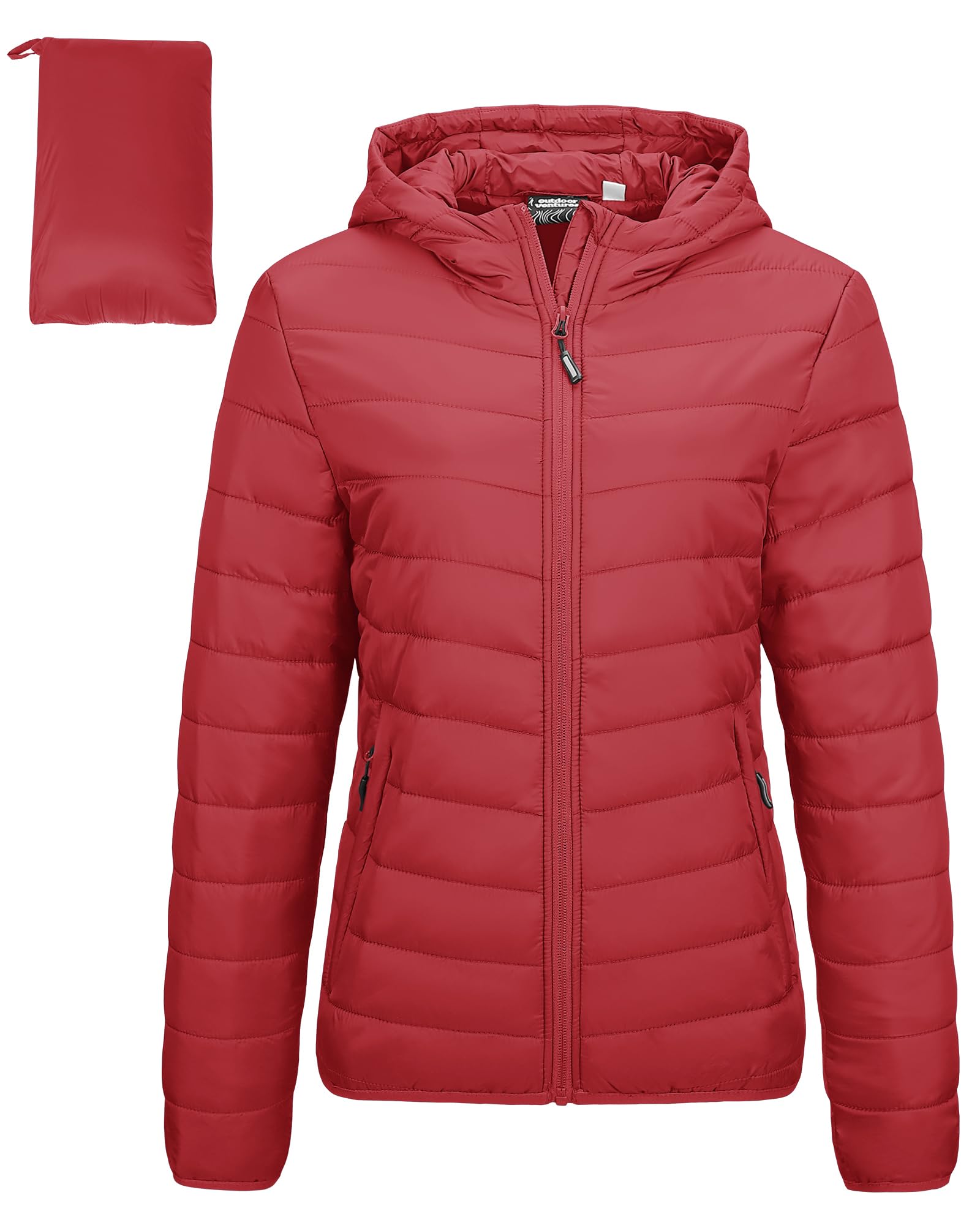 Outdoor Ventures Women's Packable Lightweight Full-Zip Puffer Jacket with Hood Quilted Winter Coat Image