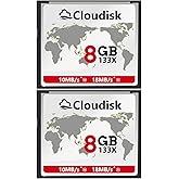 Cloudisk Pack of 2 Compact Flash Card 8GB 133X CF 2.0 Card Performance for DSLR Camera, Vintage Digital Camera and Industry Equipment (8 GB)