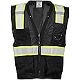 Kishigo Black Enhanced Visibility Men's Vest B100, Multi Pocket Mesh Hi-Vis Vest, Ultra-Cool Polyester, 6 Pockets, Zipper