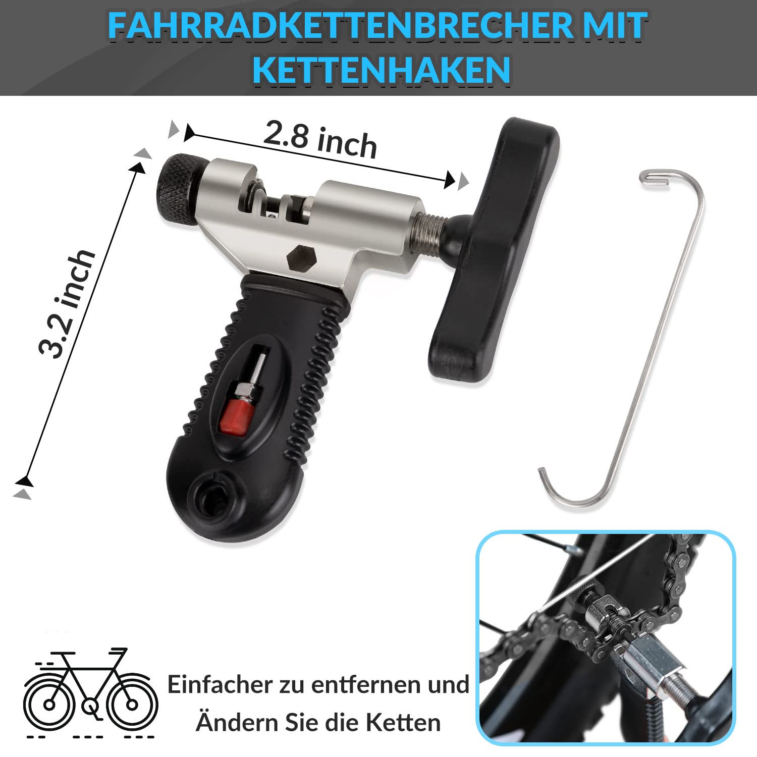 WOTOW Fahrrad Werkzeug für Fahrradkette - Fahrrad Kettenschloss Zange, Kettennieter, Kettenlehre und 3 paar Kettenschloss Fahrradkette für 6/7/8/9/10 Speed Kette, Reparaturwerkzeug für MTB Rennrad 2