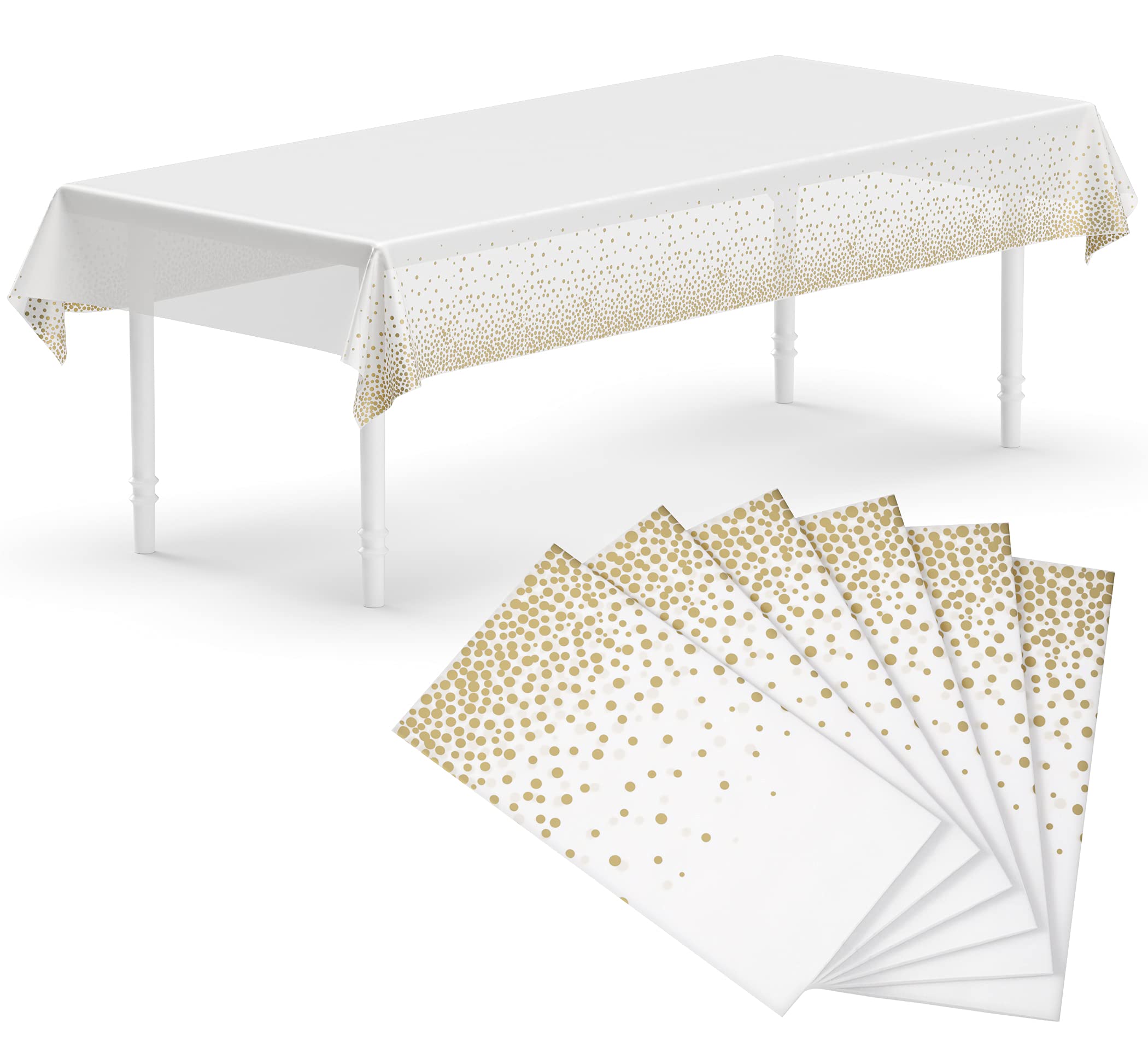 Neatiffy 6 Pack Plastic Table Cloth Picnic/Party/Banquet, Disposable/Reusable Table Cover (White Golden Dot) — image 1