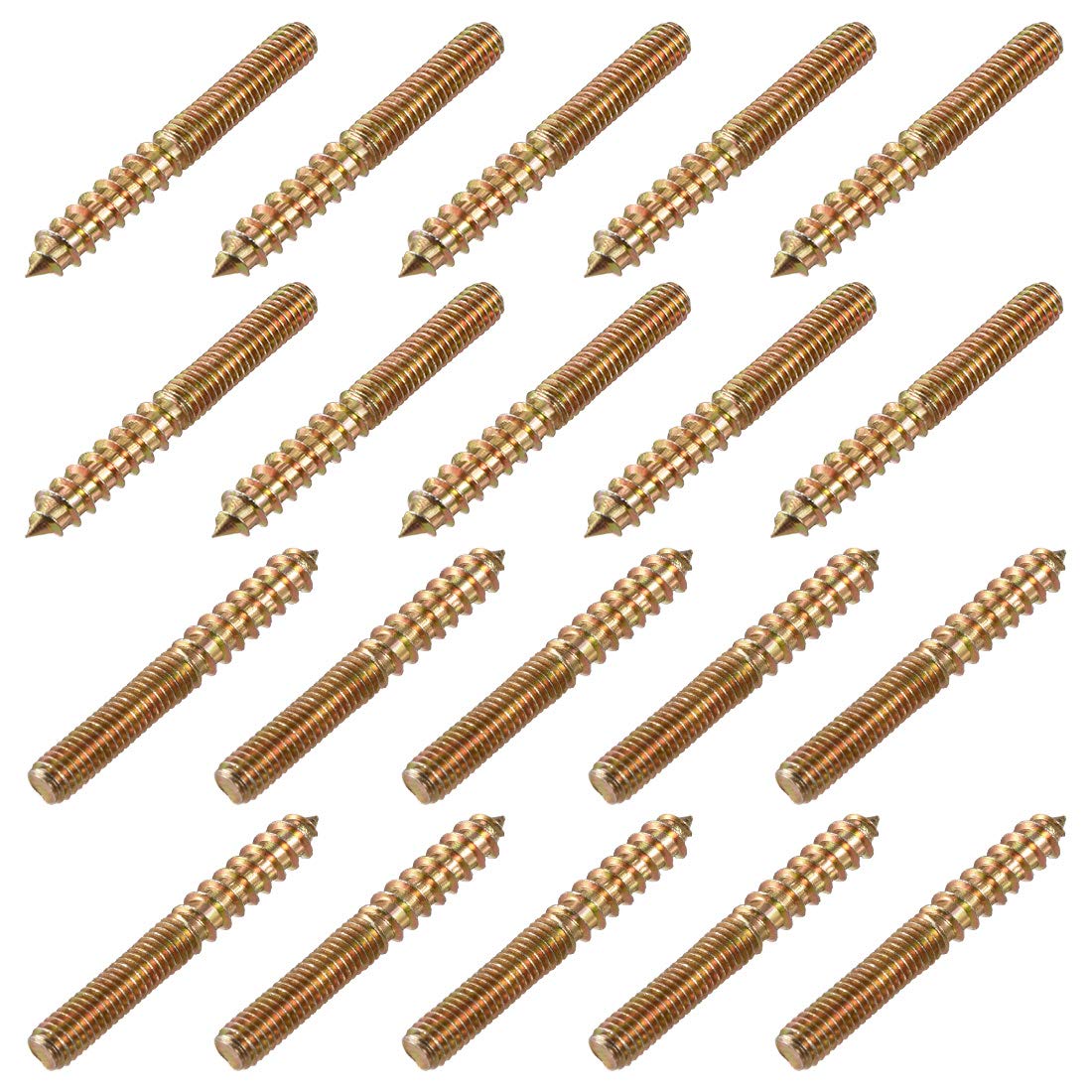 sourcing map M6 Hanger Bolts Length 2"(50mm) Double Headed Bolts Self-Tapping Screw 6mm Wood Joint Furniture Legs 20pcs