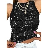 Testudineus Womens Sequin Crop Tank Tops Sleeveless Sparkly Crop Shirt Glitter Concert Disco Party Club Top Tee