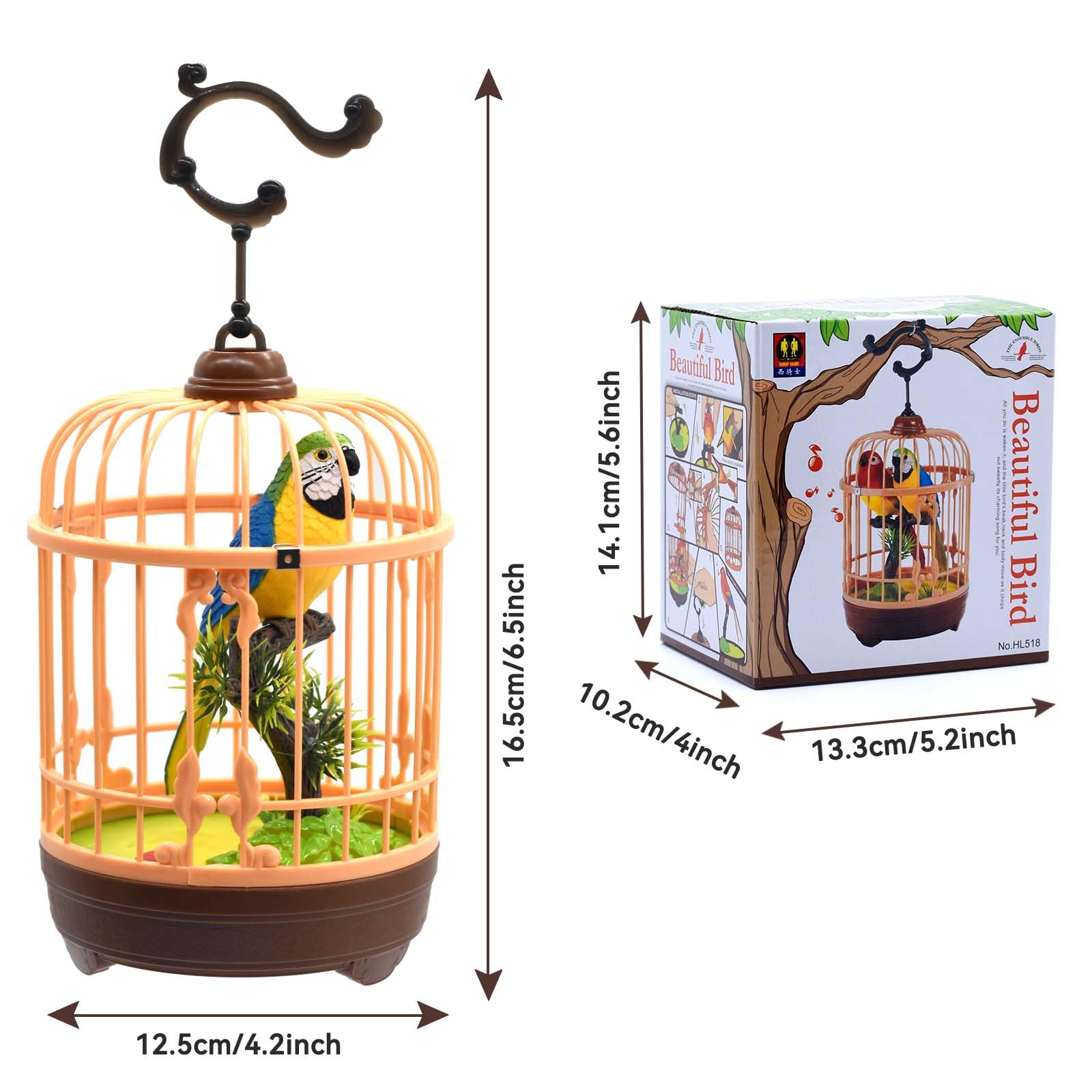 JOCOUNY Mini Voice-Activated Birds Birdcage Toys, Chirping Parrot Birds Animals Toy for Baby Toddler Kids Children Birthday Home Decor (HL518-1B)