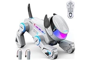 SIMREX Robot Dog Toys for Kids – Smart Interactive Robot Puppy with Bluetooth,Touch Sensor, Dance Tricks, LED Eyes, 2 Rechargeable Batterys, Gift for Kids Boys and Girls(Gray)