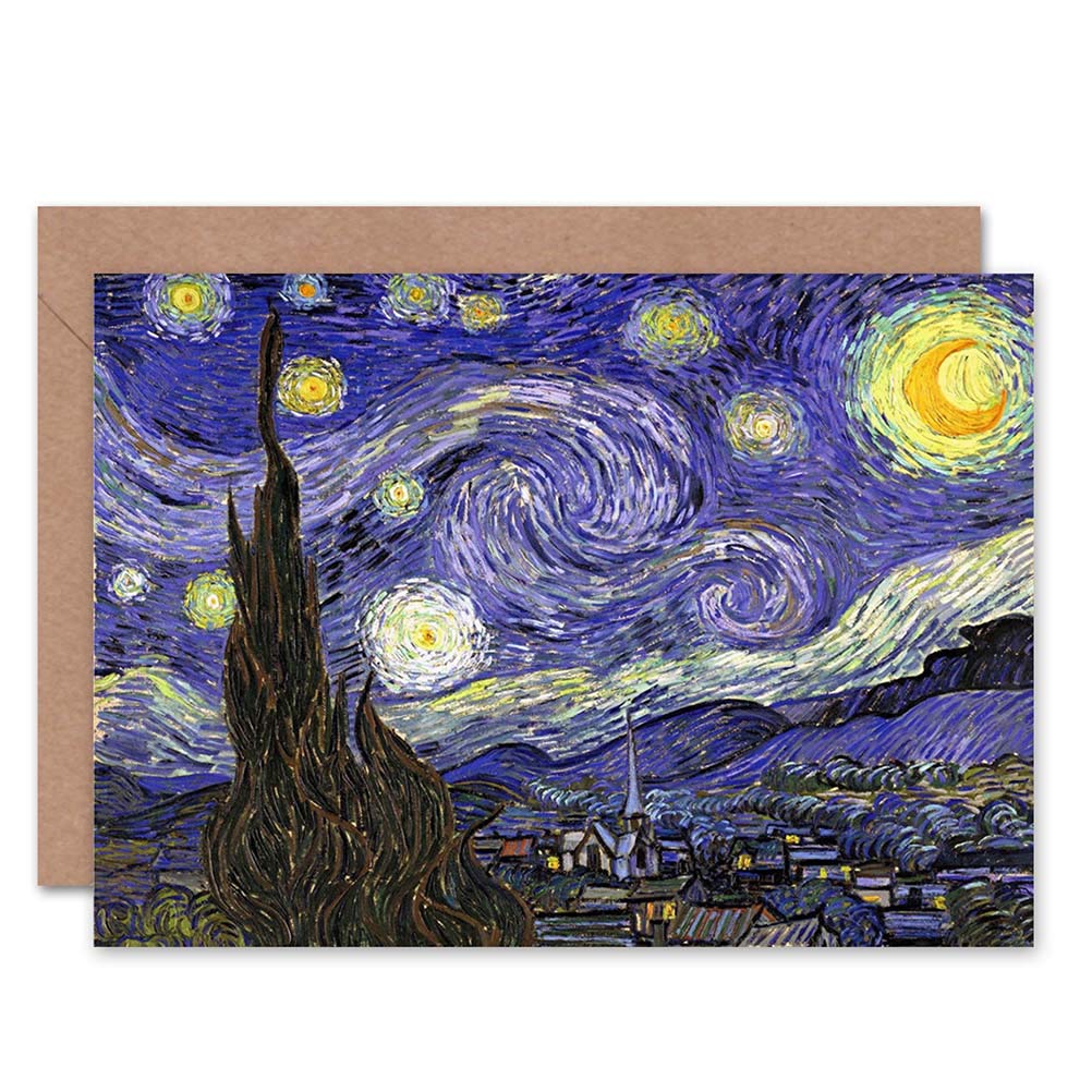 Wee Blue Coo Starry Night By Van Gogh - Blank Greeting Card CL1185