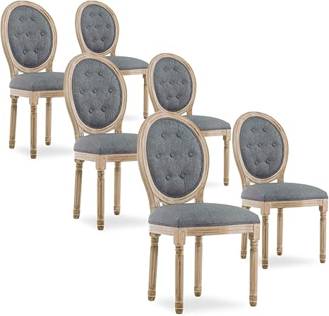 Intensedeco Lot De 6 Chaises Médaillon Capitonnées Louis Xvi Tissu Gris