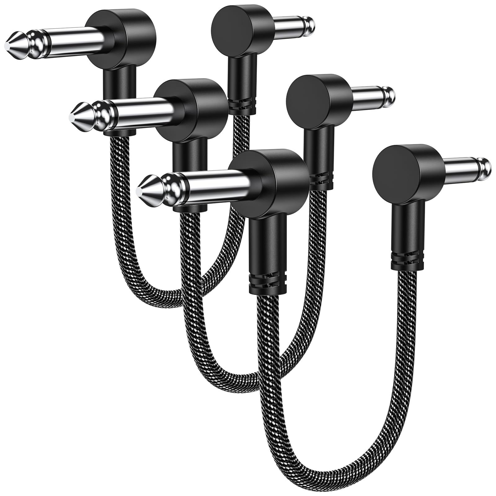 MOSWAG Guitar Patch Cables 3 Pack, guitar Patch Auxiliary Cable, Effect Pedal Cables, 1/4 inch TS Right Angle guitar Patch Cable Compatible with Bass Effects Pedal, 15 cm (6 inch)