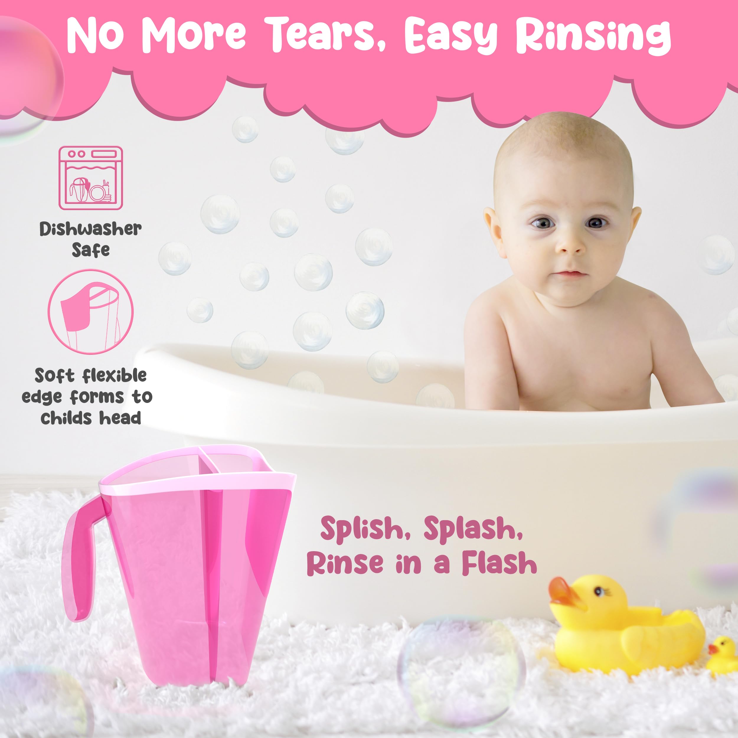 Tear-Free Bathing Experience with Rinse Cup - Soft Flexible Edge, Comfortable Handling & 40 Oz Capacity