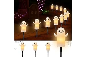 KONICTOM Halloween Ghosts Pathway Lights,4 Pack Ghosts Stake Lights with C7 Clear Bulbs,7Ft Extendable Waterproof Walkway Lights Halloween Decor for Yard Porch Lawn Pathway Garden