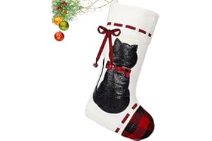 JALAROMA Christmas Stocking Cat 21Inch Large Christmas Stocking Xmas Stocking with 3D Cat 21" Christmas Stocking Single Pet Stocking Luxurious Velvet Red Black White Stocking for Christmas Fireplace Xmas Tree