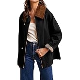 SCUSTY Women's Barn Jackets Fall Color Block Corduroy Collar Utility Coat Outerwear with Pockets