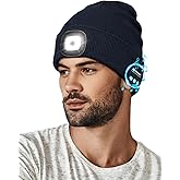 Wmcaps Bluetooth Beanie with a Light, Unisex USB Rechargeable 4 LED Fashlight Hat with Cordless Headphones, Unique Christmas Birthday Gifts for Men Him Husband Teen
