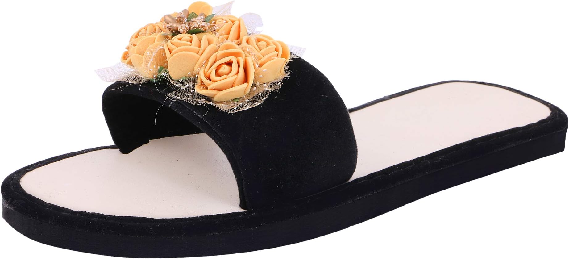 Bhains Ki Ankh Women's Fancy Cream Flower Strap Rubber Flip Flops Slipper