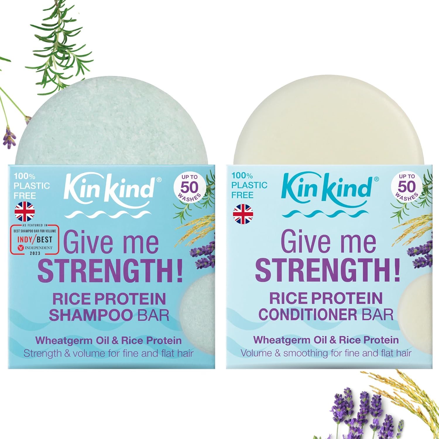 KinKind Rice Water Shampoo and Conditioner Bar Set for Hair Growth | Give me STRENGTH! Rice Solid Shampoo Bar and Conditioner Bars for hair UK Made | For Hair Growth, Menopause, Thickening & Volume