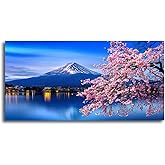Aibonnly Wall Art Canvas Painting Cherry Blossoms Mount Fuji 1 Piece Mount Fuji and the Sakura Blossoming Lake Picture Poster Print Framed and Stretched Ready to Hang for Living Room Bedroom