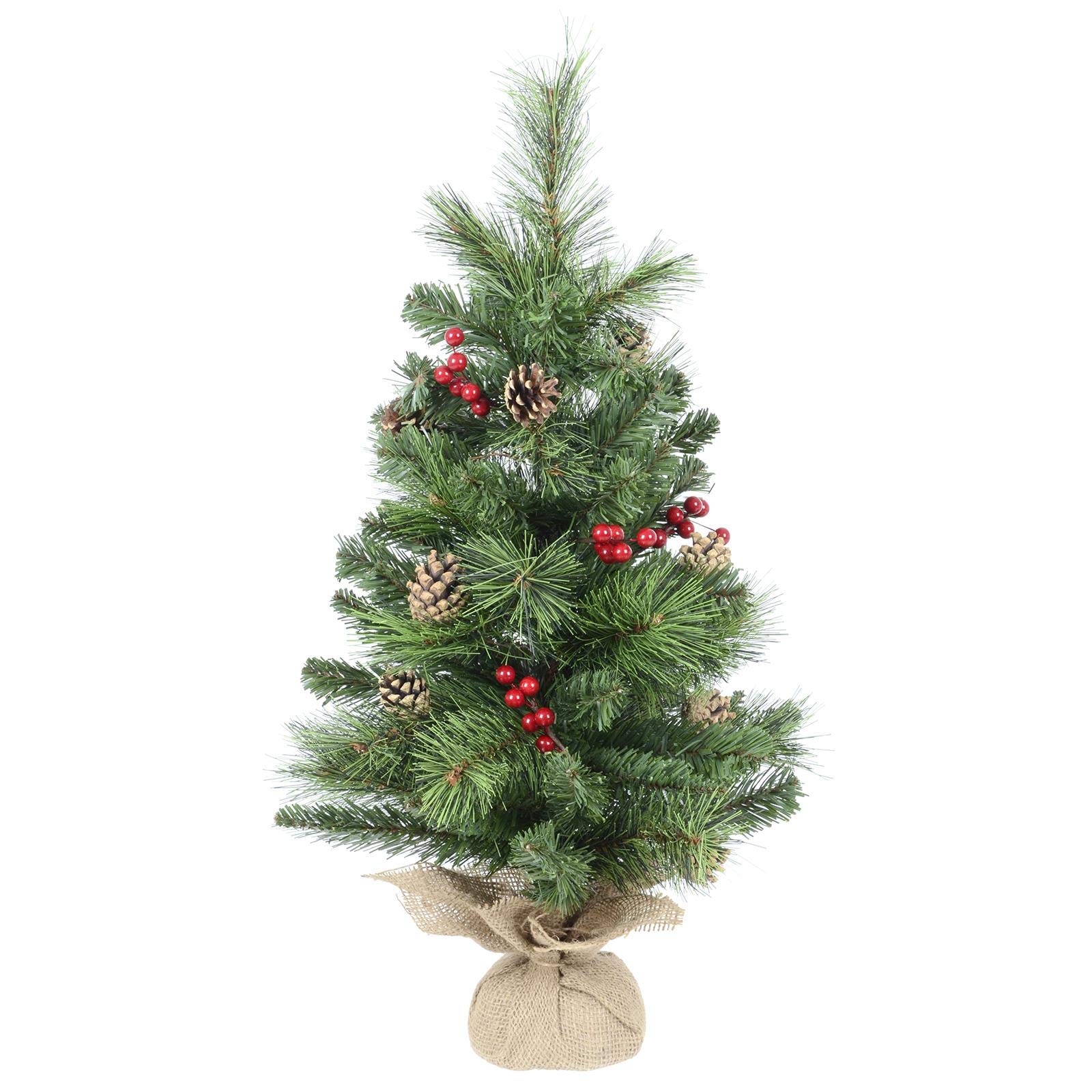 Mr Crimbo 2ft Desktop Christmas Tree 60cm Decorated Pine Cones Berries Hessian Cover Base