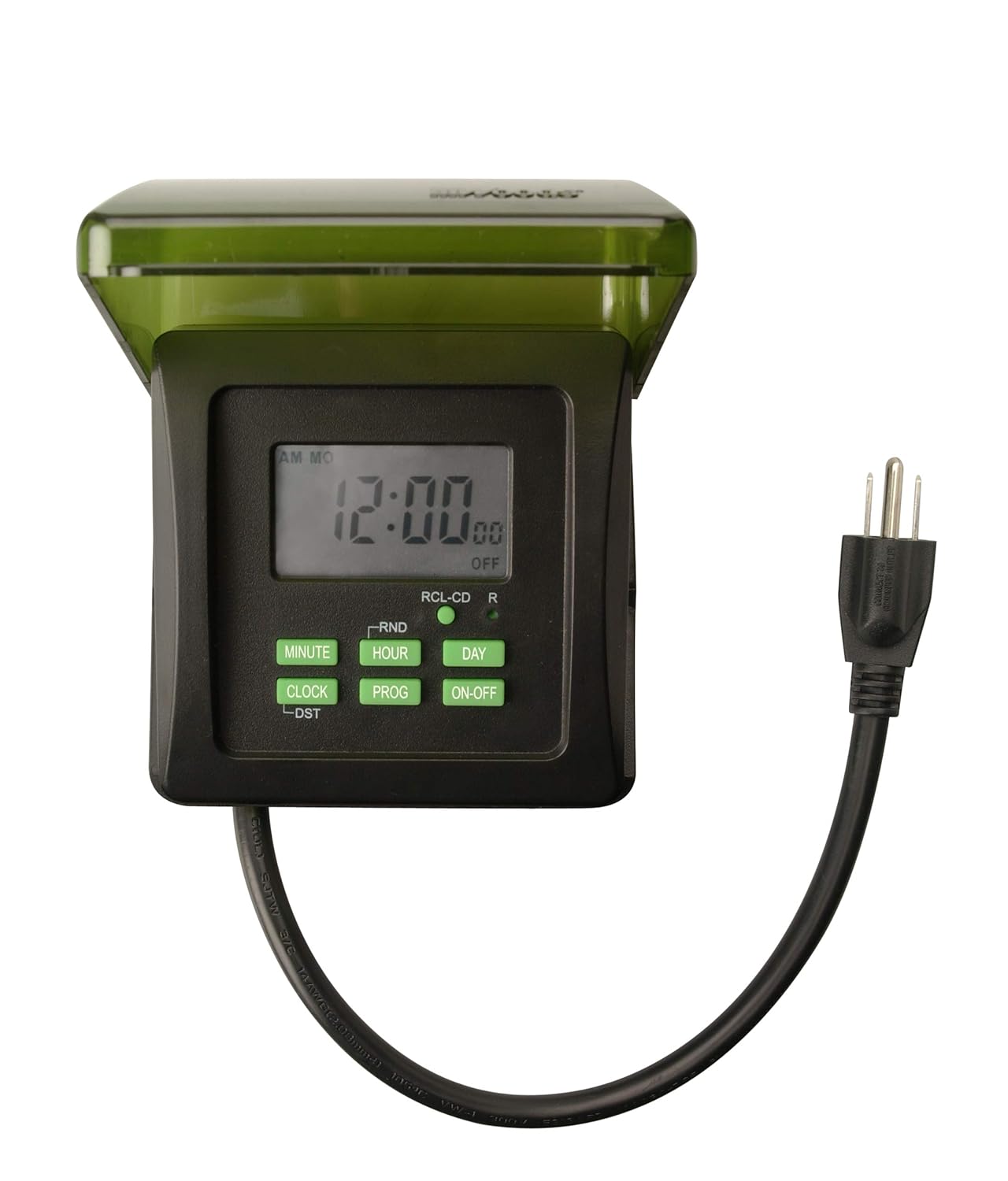 Woods 50015 50015WD Outdoor 7-Day Heavy Duty Digital Plug-in Timer, 2 Grounded Outlets, Perfect for Automating Holiday/Christmas Lights, 3/4 Horse Power, Black & green
