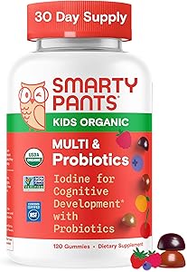 SmartyPants Organic Kids Multivitamin Gummies: Probiotics, Omega 3 (ALA), Vitamin D3, C, Vitamin B12, B6, A, K & Zinc for Imm