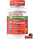 SmartyPants Organic Kids Multivitamin Gummies: Probiotics, Omega 3 (ALA), Vitamin D3, C, Vitamin B12, B6, A, K & Zinc for Immune Support, Biotin, Three Fruit Flavors, 120 Count (30 Day Supply)