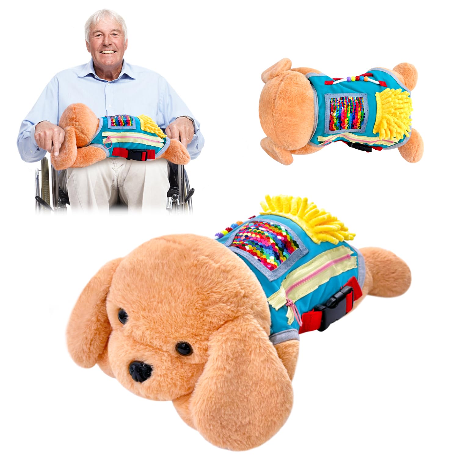 Fidget Blanket for Dementia, Fidget Dog Blanket for Elderly, Fidget Sensory Dog Blanket for Seniors with Alzheimer’s, Dementia Products for Elderly, Sensory Fidget Blanket