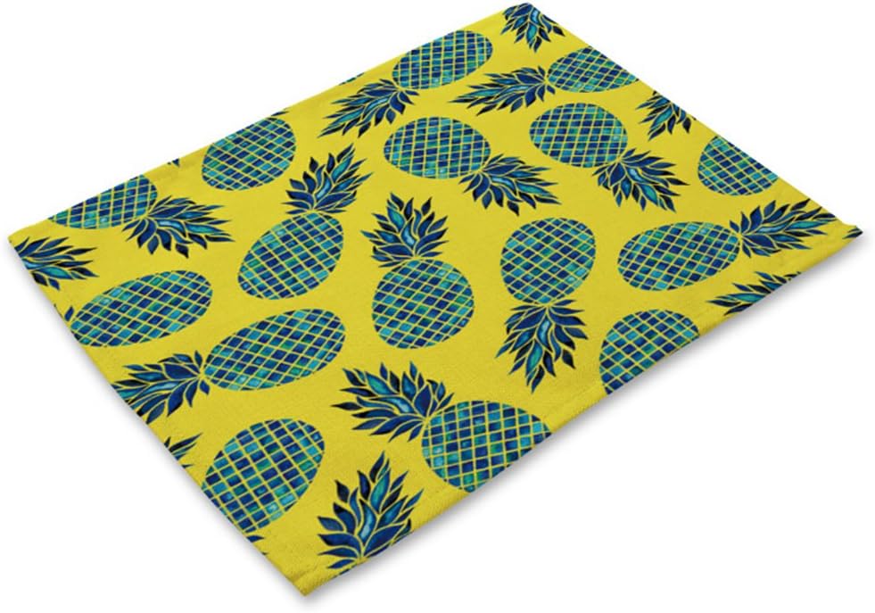 GT Placemat, Painting, Pineapple, Cotton and linen, Printing, Western mats, Rectangular, Non-slip mat, Heat-resistant, waterproof mats, Kitchen, Tableware mats, (6*Placemats, 42*32CM)