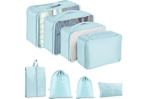 YEEYAA Packing Cubes for Travel - 8 Set Luggage Organizer Bags for Family, Mesh Breathable Travel Essentials Bags Set Durable Travel Packing Cubes for Suitcases
